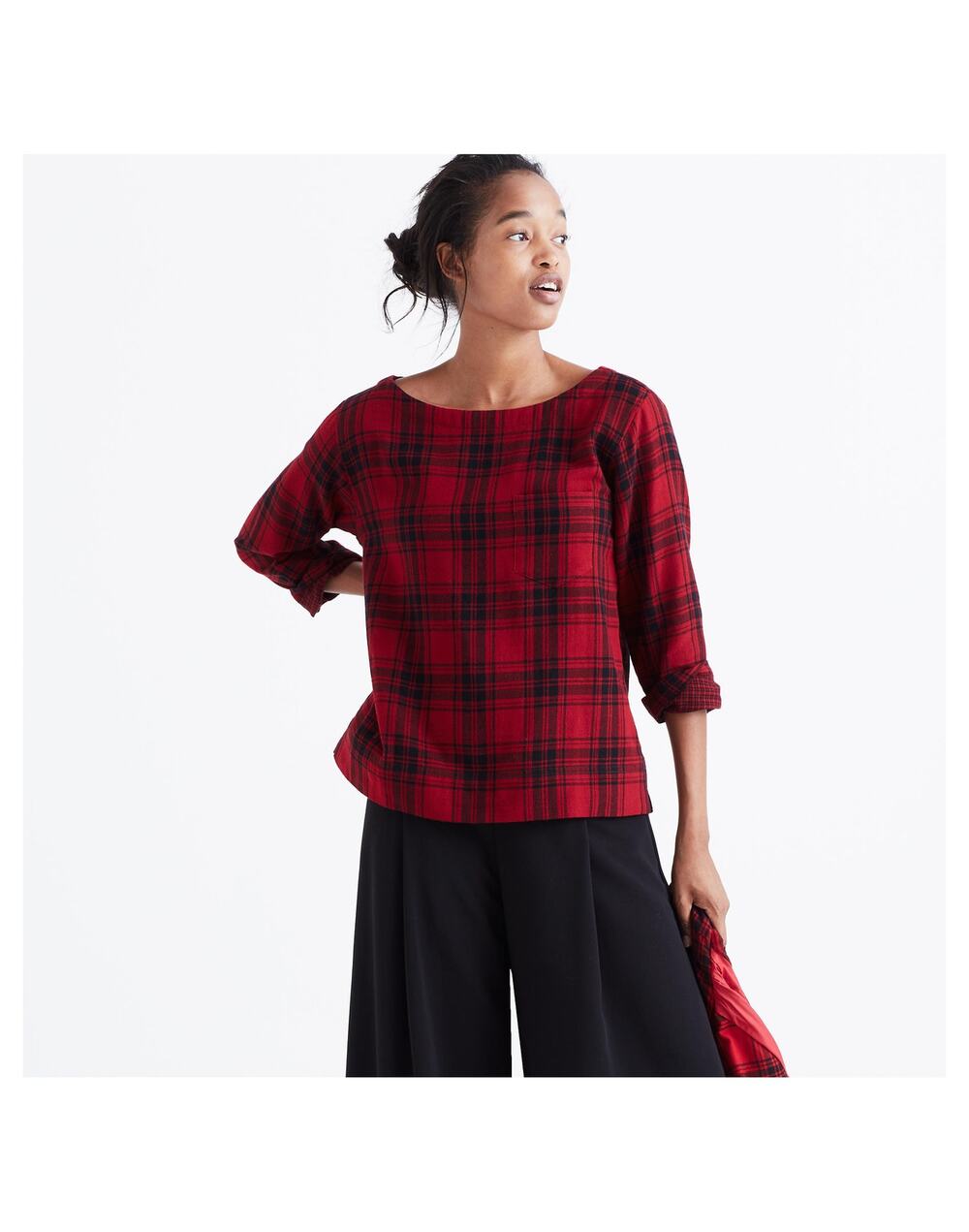 Madewell Herald Boxy Tee Shirt in Curtis Plaid Sz S